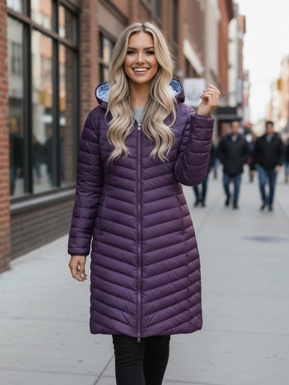 Lands' End  Long Hooded Puffer Coat - Deep Purple